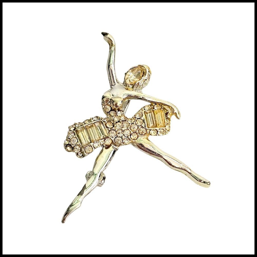 Vintage Ballerina Brooch Rhinestone Dancer Pin Costume‎ Jewelry Gift Dancing